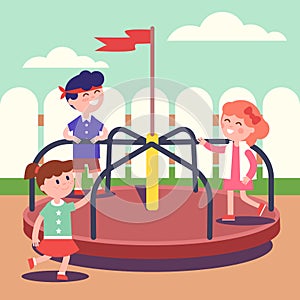 Group of kids playing game on carousel