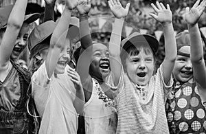 Group of kids school field trips learning outdoors active smilin