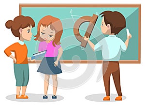 Group of Kids Solving Math Problems Vector Image