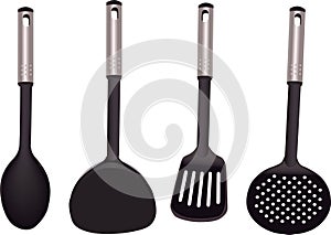 Group of kitchen utensil on white