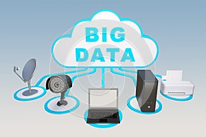 Group of laptops connected to database cloud