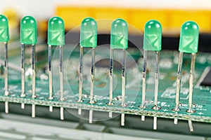 Group of LED diodes mounted in a row on a printed circuit board