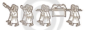 Group of Levi Carrying Ark of the Covenant and  Blowing the Shofar Cartoon Graphic Vector.