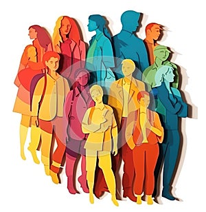 Group of LGBT people paper cut collage of rainbow colors isolated on white background created with Generative AI