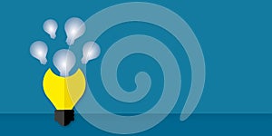 Group light bulb on blue wall background, Ideas inspiration concepts of business finance or goal to success.