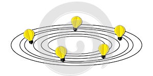 Group light bulb with circle line on white background. Ideas inspiration concepts of business leadership or goal to success.