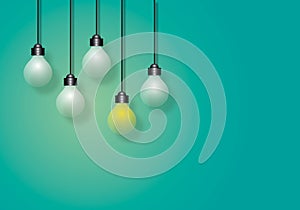 Group light bulb on a green-blue background, Ideas inspiration concepts of business leadership or goal to success.