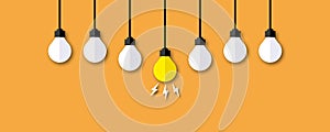 Group light bulb on a orange background, Ideas inspiration concepts of business leadership.