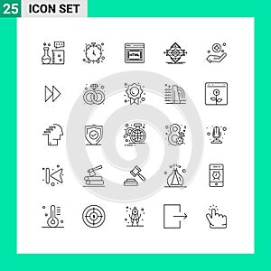 Modern Set of 25 Lines Pictograph of handcare, sign, timepiece, road, traffic photo