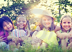 Group of Little Girls Smiling Park Concept