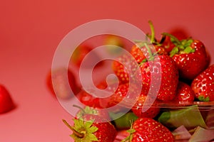 Group of little lovely sweet strawberry with pink background.