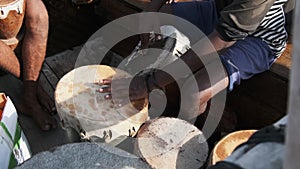 Group of Local Africans Playing Drums on Traditional Dhow Boat at Trip, Zanzibar