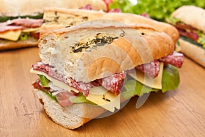 Group of Long Baguette Sandwiches