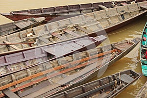 Group of long tail boat at Kraburi river