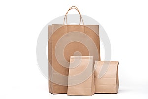 Group of lunch Paper bag and shopping paper bags isolated on a white background