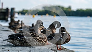 Group of mallards near the pond