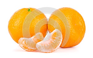 Group of mandarin tangerine with slices isolated on white background