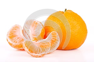 Group of mandarin tangerine with slices isolated on white background