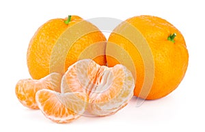 Group of mandarin tangerine with slices isolated on white background