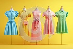 group of mannequins dressed in bright colors, including yellow, pink, and blue with Generative AI