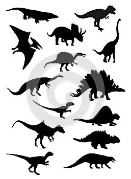 A group of many dinosaurs that have long since disappeared from Earth, isolated on a white background