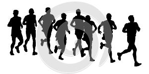 Group of marathon racers running. Marathon people silhouette. photo