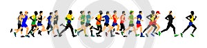 Group of marathon racers running. Marathon people vector.