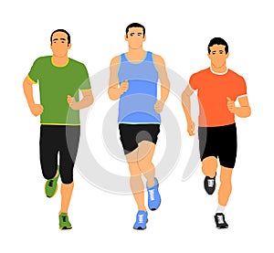 Group of marathon racers running. Sport people vector illustration. Healthy lifestyle jogging men. Traditional urban race. Runners