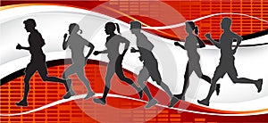 Group of Marathon Runners on abstract background.