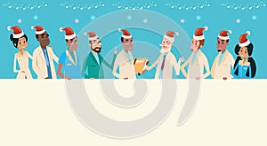 Group Medial Doctors Team Wear Santa Claus Hat Merry Christmas And Happy New Year Banner