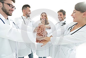 Group of medical interns shows their unity