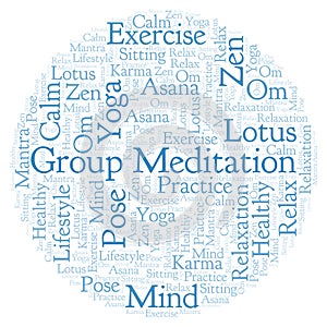 Group Meditation in a circle shape word cloud.
