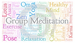 Group Meditation horizontal word cloud.