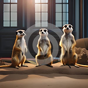 A group of meerkats collaborating on a video editing project with mini editing software on a computer2