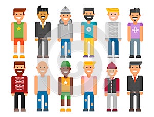 Group of men portrait different nationality friendship character team happy people young guy person vector illustration.