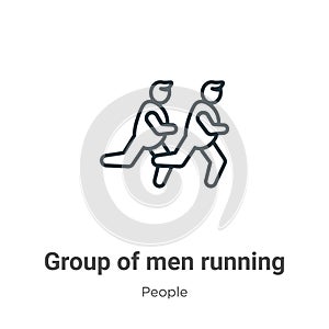 Group of men running outline vector icon. Thin line black group of men running icon, flat vector simple element illustration from