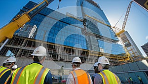 Group of Men Standing in Front of Tall Building