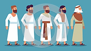 A group of men wearing traditional Greek attire such as sandals tunics and headbands resembling the disciples of Jesus