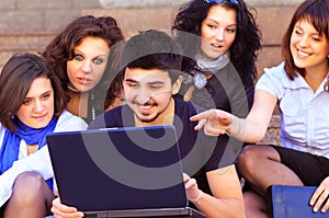 Group of merry students.