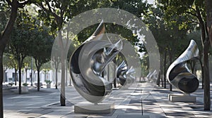 Metal Sculptures Resting on Sidewalk photo