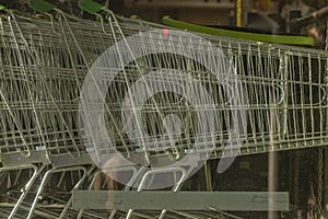 A group of metal shopping trolleys in Madrid