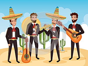 Group mexican mariachis with instruments photo