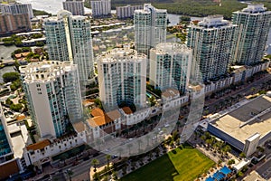 Group of midrise condominium buildings Miami scene