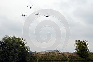 Group of the Mil Mi-28 is a Russian all-weather, day-night, military tandem, two-seat anti-armor attack helicopters in t