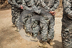 Group of military soldiers standing in line