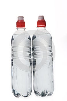 Group of mineral soda water bottles