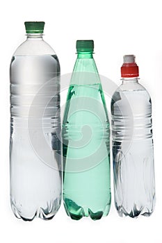 Group of mineral soda water bottles