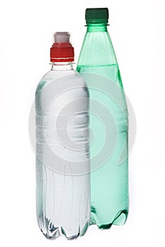 Group of mineral soda water bottles