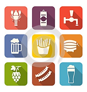 Group Minimal Colorful Icons of Beers and Snacks
