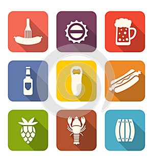 Group Minimal Colorful Icons of Beers and Snacks